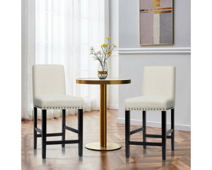 FaFurn Set of 2 Modern Barstool with Wood Legs and Linen Seat - Beige