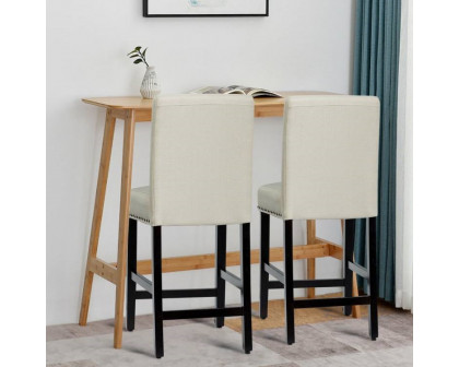 FaFurn Set of 2 Modern Barstool with Wood Legs and Linen Seat - Beige