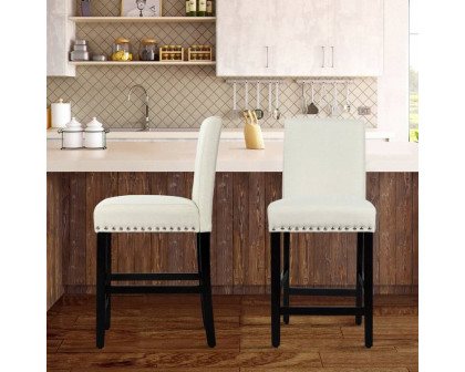 FaFurn Set of 2 Modern Barstool with Wood Legs and Linen Seat - Beige