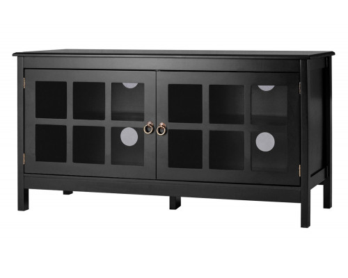 FaFurn Wood Entertainment Center TV Stand with Glass Panel Doors - Black