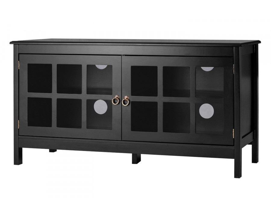 FaFurn - Wood Entertainment Center TV Stand with Glass Panel Doors