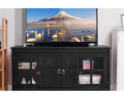 FaFurn - Wood Entertainment Center TV Stand with Glass Panel Doors