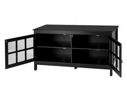 FaFurn Wood Entertainment Center TV Stand with Glass Panel Doors - Black