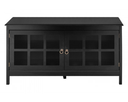 FaFurn Wood Entertainment Center TV Stand with Glass Panel Doors - Black