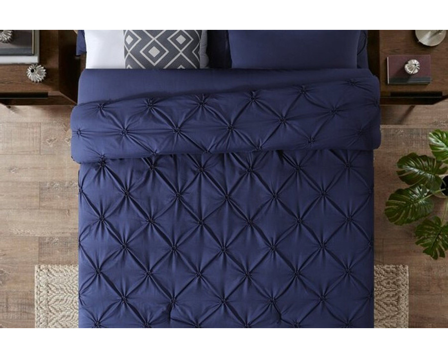 FaFurn All Season Pleated Hypoallergenic Microfiber Reversible 2 Piece Comforter Set - Navy, Twin Size