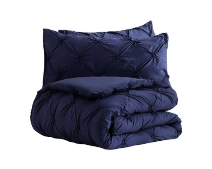 FaFurn All Season Pleated Hypoallergenic Microfiber Reversible 2 Piece Comforter Set - Navy, Twin Size