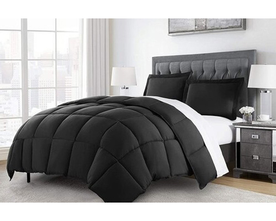 FaFurn Reversible Microfiber Down Alternative Comforter Set - Black, Twin Size