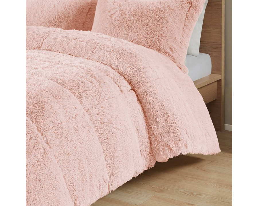 FaFurn 2-Piece Twin/Twin XL Size Comforter Set with Pillow Shams - Pink Plush, Soft Sherpa Faux Fur