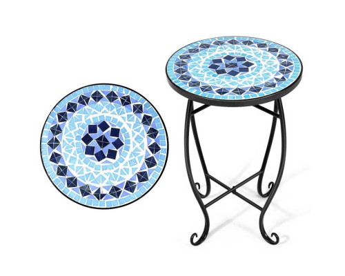 FaFurn - Outdoor Mosaic Round Bistro Table in Blue