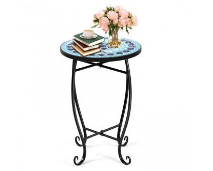 FaFurn - Outdoor Mosaic Round Bistro Table in Blue