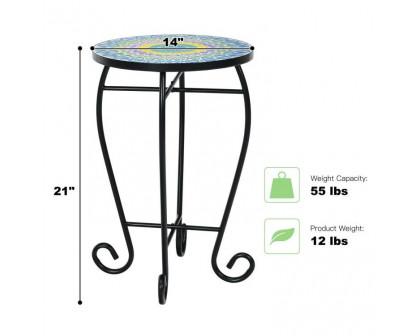 FaFurn - Outdoor Mosaic Round Bistro Table in Blue