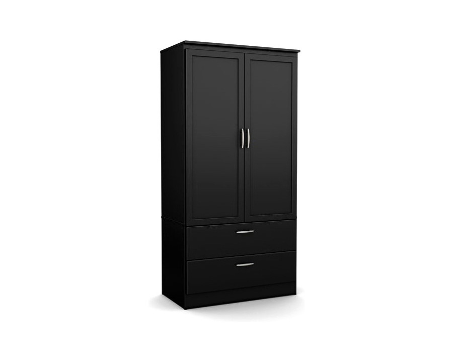 FaFurn - Modern Two Door Black Wardrobe Armoire with Two Drawers and Hanging Rod Storage