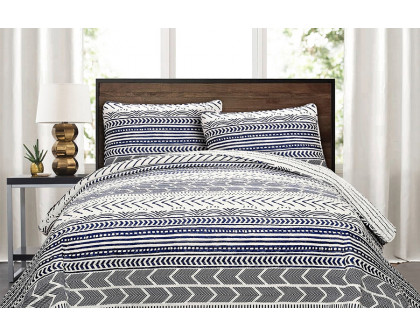 FaFurn 3 Piece Scandinavian Reversible Cotton Set - Blue/White, Full/Queen Size