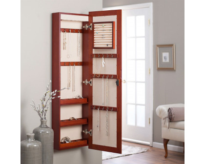 FaFurn Locking Jewelry Armoire Cabinet with Mirror - Cherry, Wood