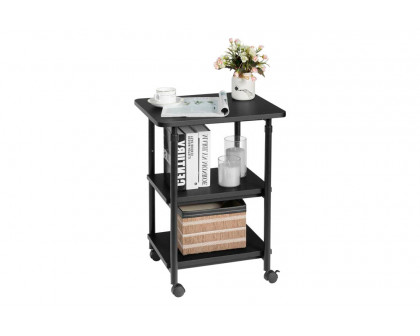 FaFurn 3-Tier Multifunction Adjustable Printer Stand on Wheels - Black, Steel/Wood