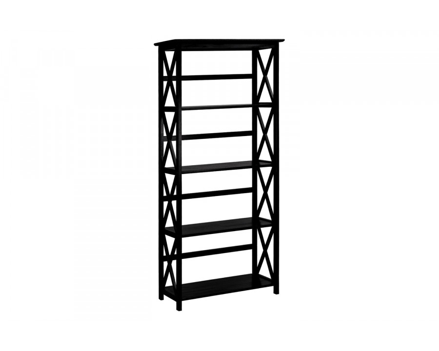 FaFurn - Tall 5-Tier Bookcase in Black Wood Finish