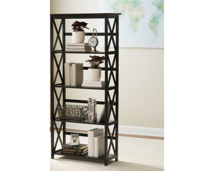 FaFurn - Tall 5-Tier Bookcase in Black Wood Finish