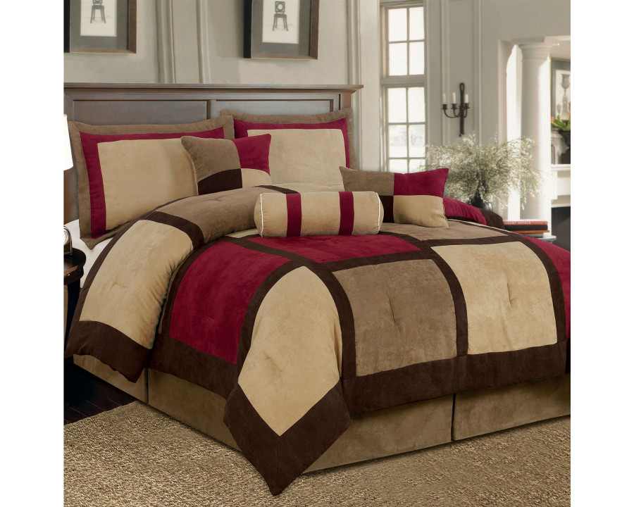 FaFurn 7-Piece King Size Comforter Set - Brown/Burgundy