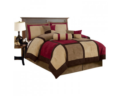 FaFurn 7-Piece King Size Comforter Set - Brown/Burgundy