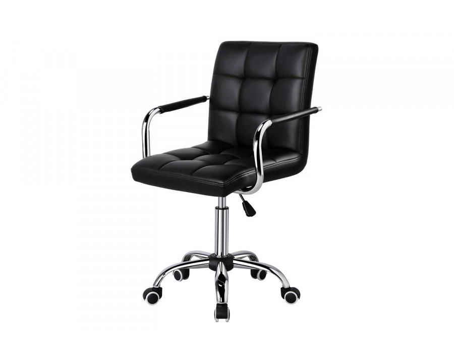 FaFurn Modern Faux Leather Mid-Back Office Chair with Armrests and Wheels - Black