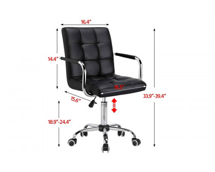 FaFurn Modern Faux Leather Mid-Back Office Chair with Armrests and Wheels - Black