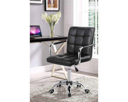 FaFurn Modern Faux Leather Mid-Back Office Chair with Armrests and Wheels - Black