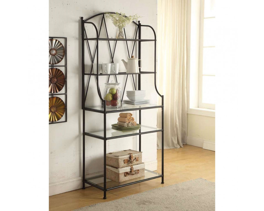 FaFurn - Bakers Rack with Glass Shelves in Metal