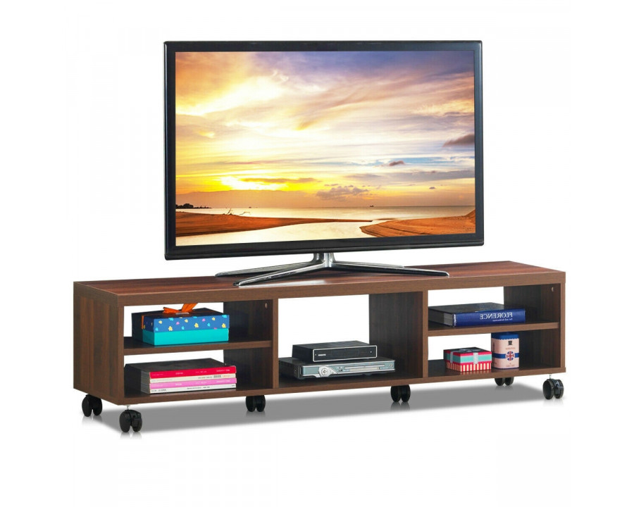 FaFurn - Modern TV Stand/Entertainment Center with 6-Wheels in Brown, Wood