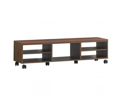 FaFurn - Modern TV Stand/Entertainment Center with 6-Wheels in Brown, Wood