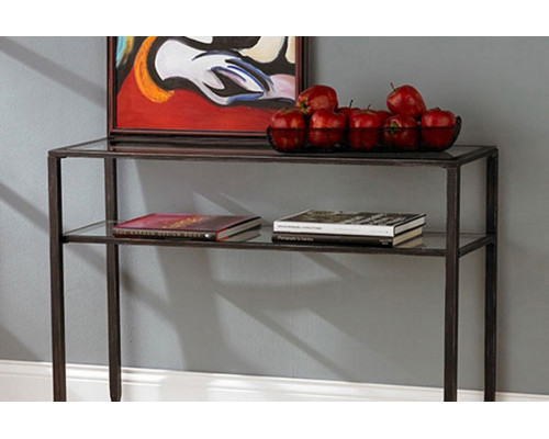 FaFurn - Black Metal Console Sofa Table with Glass Top and Shelves