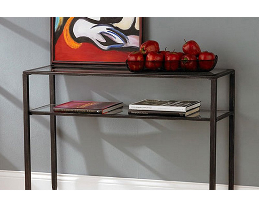 FaFurn - Black Metal Console Sofa Table with Glass Top and Shelves