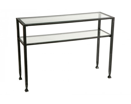 FaFurn - Black Metal Console Sofa Table with Glass Top and Shelves