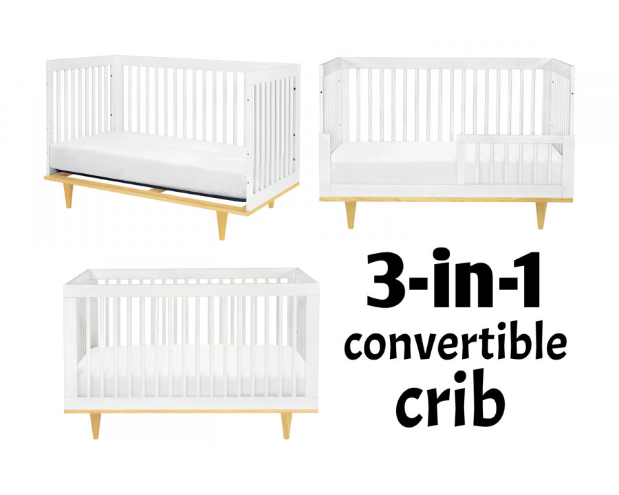 FaFurn 3-In-1 Modern Solid Wood Crib with Mid Century Style Legs - White/Natural