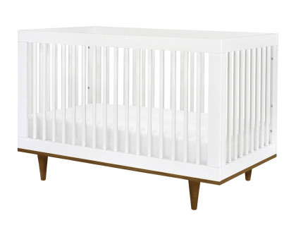 FaFurn 3-In-1 Modern Solid Wood Crib with Mid Century Style Legs - White/Walnut