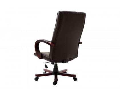 FaFurn - Brown Wooden Faux Leather Adjustable High Back Executive Home Office Chair