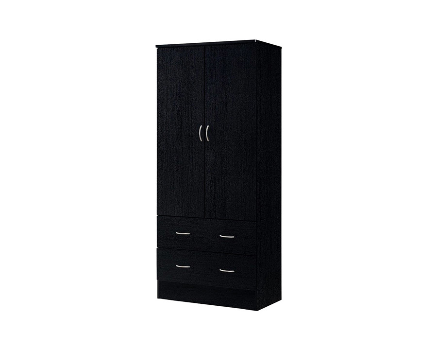 FaFurn - Black 2 Door Wardrobe Armoire with 2 Drawers and Hanging Rod Storage