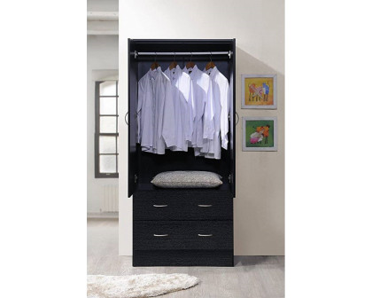 FaFurn - Black 2 Door Wardrobe Armoire with 2 Drawers and Hanging Rod Storage