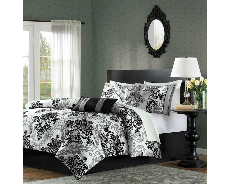 FaFurn - 7-Piece Queen Size Comforter Set in Black/White