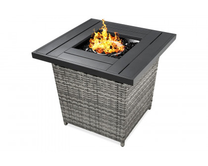 FaFurn - Resin Wicker Fire Pit Lp Gas Propane with Faux Wood Tabletop and Cover