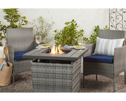 FaFurn Resin Wicker Fire Pit Lp Gas Propane with Faux Wood Tabletop and Cover - Gray