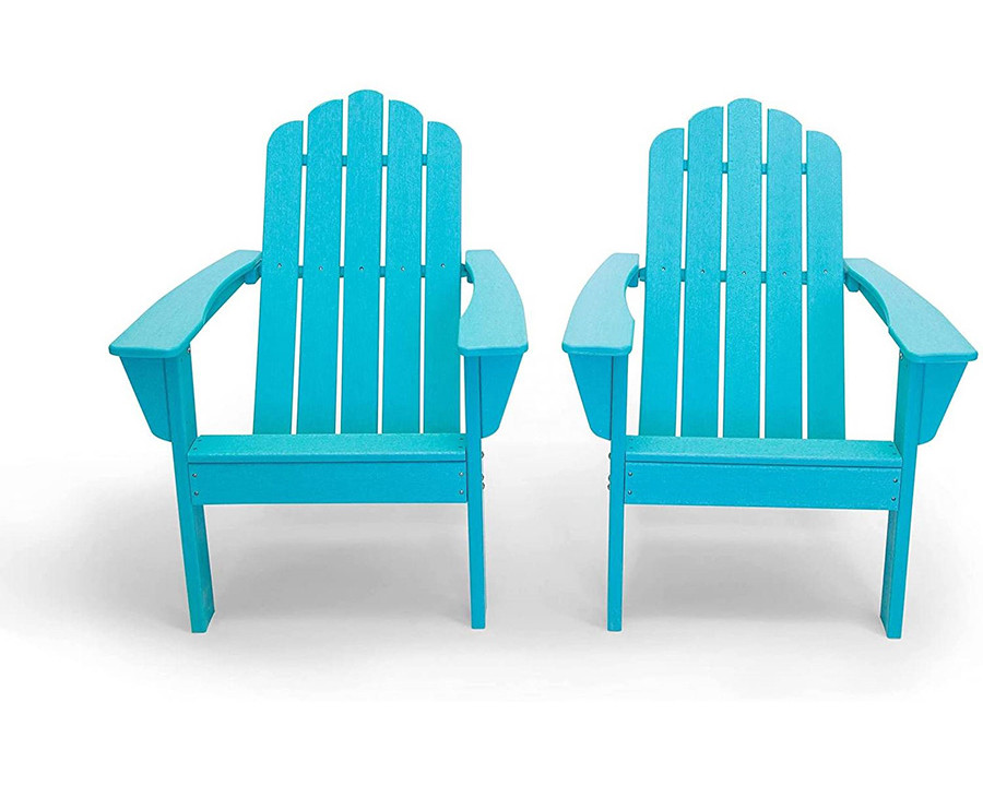 FaFurn Adirondack All Weather Recycled Poly Plastic Outdoor Patio Chairs Set of 2 - Blue