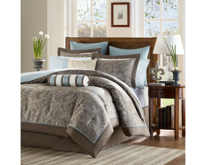 FaFurn - 12-Piece Queen Size Comforter Set in Brown/Blue