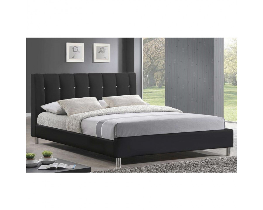 FaFurn - Queen Size Platform Bed Frame in Black, Leather