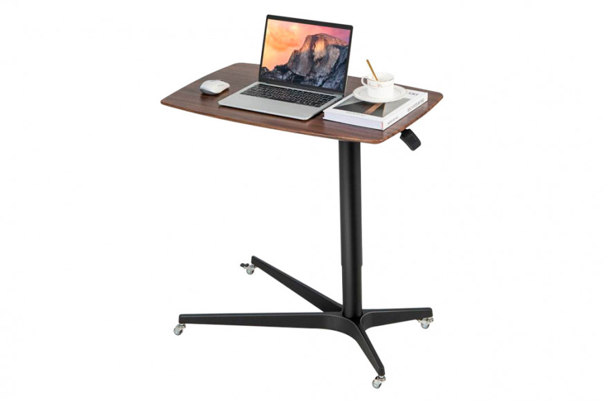 FaFurn™ Adjustable Mobile Standing Desk with Lockable Wheels - Black/Brown, MDF/PP/Aluminum