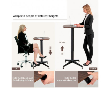 FaFurn - Adjustable Mobile Standing Desk with Lockable Wheels in Black/Brown, MDF/PP/Aluminum