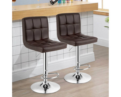 FaFurn Set of 2 Modern Adjustable Barstool with PU Leather Swivel Seat - Brown