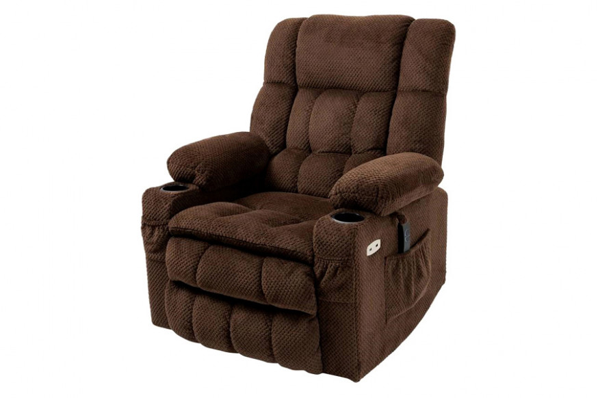 FaFurn™ - Brown Upholstered Power Lift Chair Recliner with Usb Ports, Cup Holders, Side Pockets