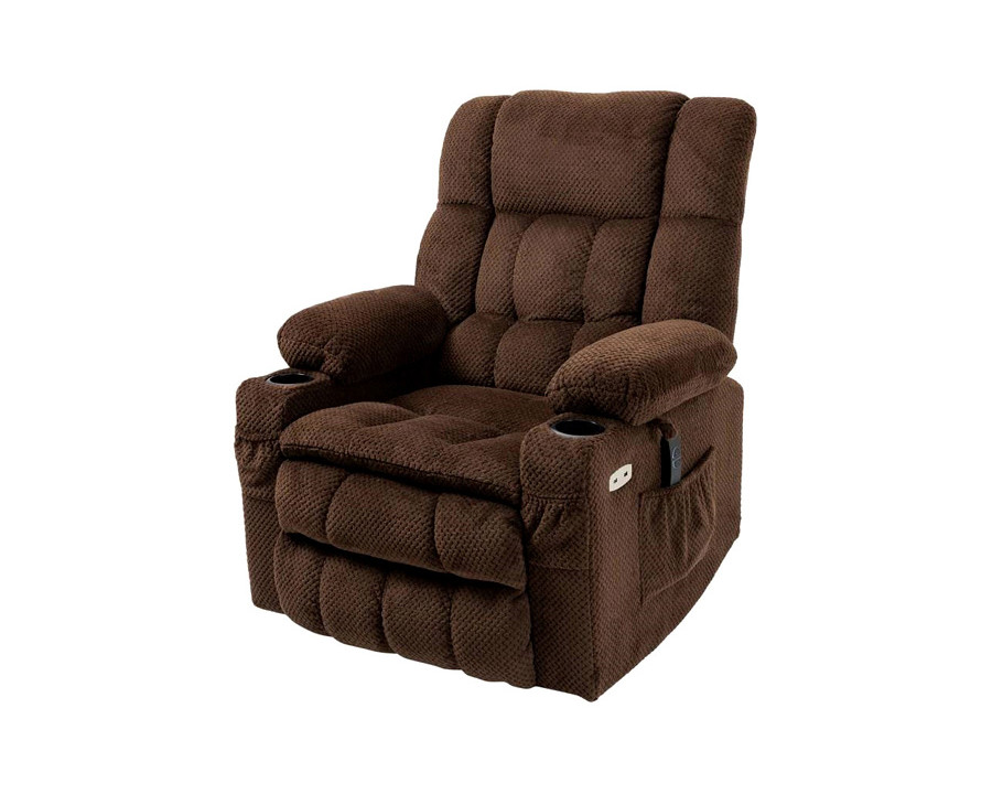 FaFurn - Brown Upholstered Power Lift Chair Recliner with Usb Ports, Cup Holders, Side Pockets