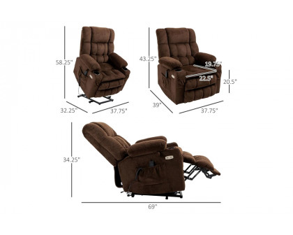 FaFurn™ - Brown Upholstered Power Lift Chair Recliner with Usb Ports, Cup Holders, Side Pockets