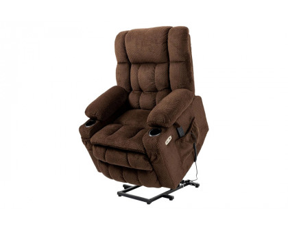 FaFurn™ - Brown Upholstered Power Lift Chair Recliner with Usb Ports, Cup Holders, Side Pockets